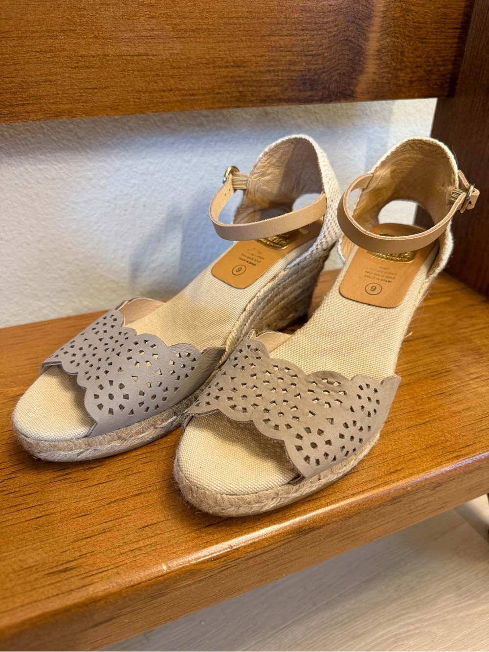 Women’s Kanna Beige Espadrille Wedge Sandals with Laser-Cut Upper
